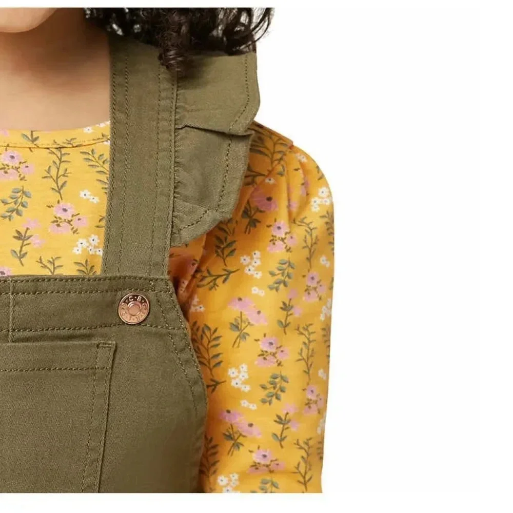 BCBG Girls Jumper Romper Skirt Set With Long Sleeve Yellow Floral Shirt 5